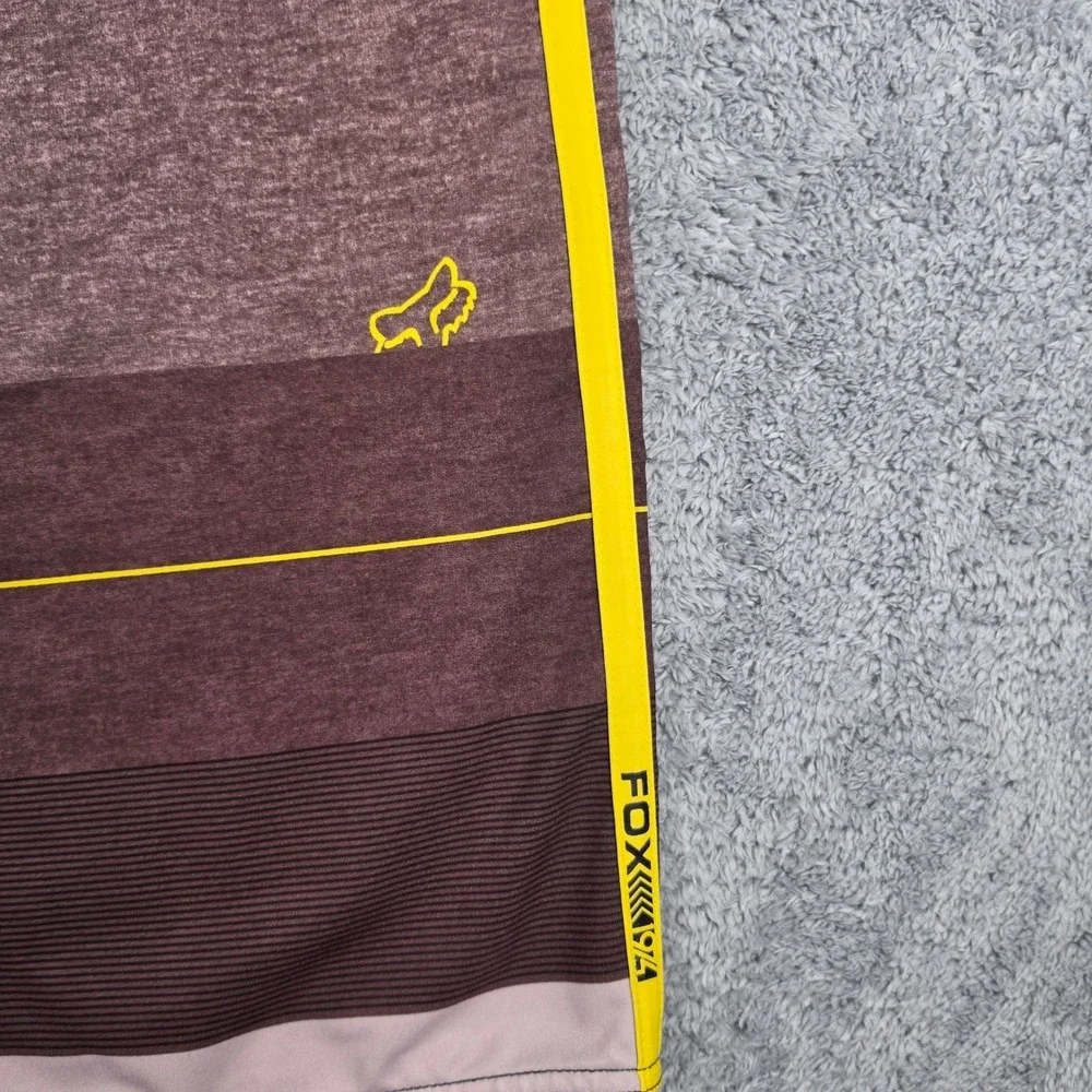 Fox Racing Board Shorts Mens 36 Brown Yellow Striped Performance Swim Trunks MX